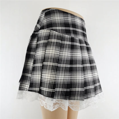 Gothic Plaid Lace Mini Skirt – Y2K Punk Harajuku Skater Style