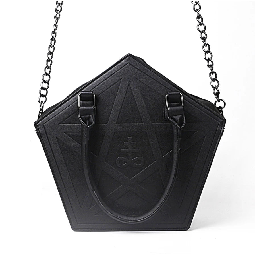 Gothic Pentagram Chain Shoulder Bag – Dark Star PU Leather Handbag