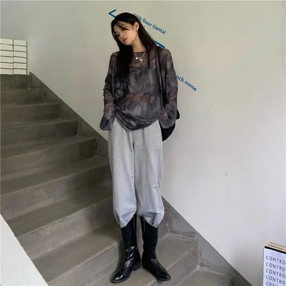 Women’s Tie-Dye Long Sleeve T-Shirt – Loose Minimalist Harajuku Top