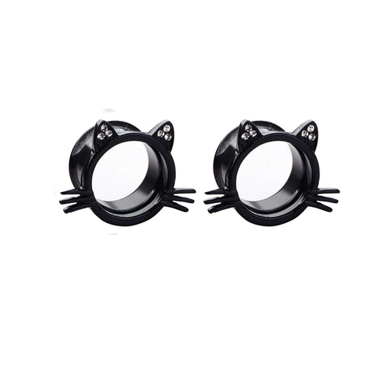2pcs Stainless Steel Screw Ear Tunnel Plugs – Multi-Style Body Jewelry Cat