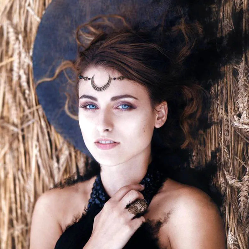 Vintage Moon Head Chain – Beaded Hair Jewelry Crown for Women
