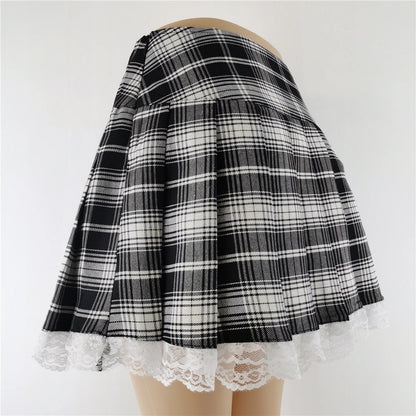 Gothic Plaid Lace Mini Skirt – Y2K Punk Harajuku Skater Style