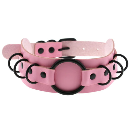 Goth Pink Leather Choker – Punk Spiked Rivet Collar Necklace