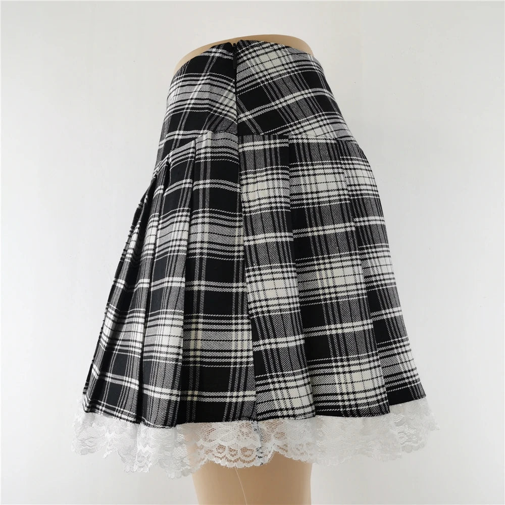 Gothic Plaid Lace Mini Skirt – Y2K Punk Harajuku Skater Style