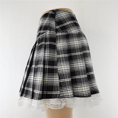 Gothic Plaid Lace Mini Skirt – Y2K Punk Harajuku Skater Style