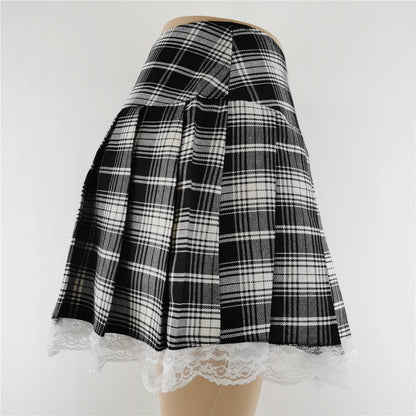 Gothic Plaid Lace Mini Skirt – Y2K Punk Harajuku Skater Style