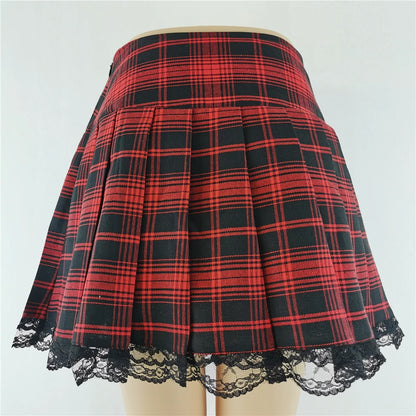 Gothic Plaid Lace Mini Skirt – Y2K Punk Harajuku Skater Style