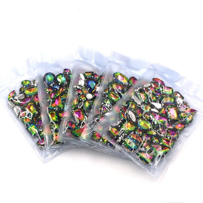Wholesale Rainbow Glass Rhinestones – 5 Bags Mixed Shapes (Sew-On)