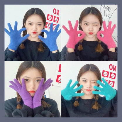 Cute Rabbit Knitted Winter Gloves – Women’s Fur Mittens