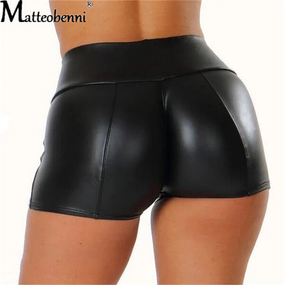 High Waist Faux Leather Shorts – Wetlook Gothic Clubwear Mini Bottoms