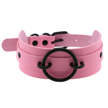 Goth Pink Leather Choker – Punk Spiked Rivet Collar Necklace
