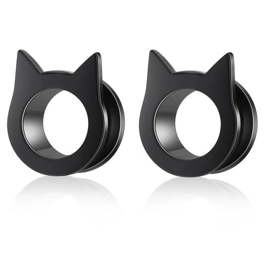 2pcs Stainless Steel Screw Ear Tunnel Plugs – Multi-Style Body Jewelry Cat