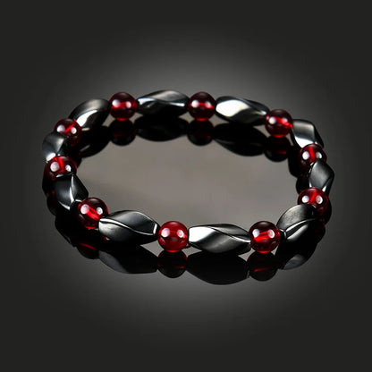 Red Agate & Hematite Energy Bracelet – Natural Stone Beaded Jewelry