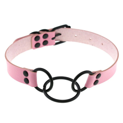 Goth Pink Leather Choker – Punk Spiked Rivet Collar Necklace