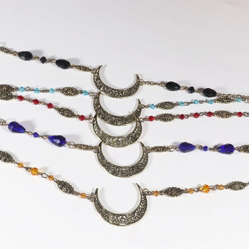 Vintage Moon Head Chain – Beaded Hair Jewelry Crown for Women