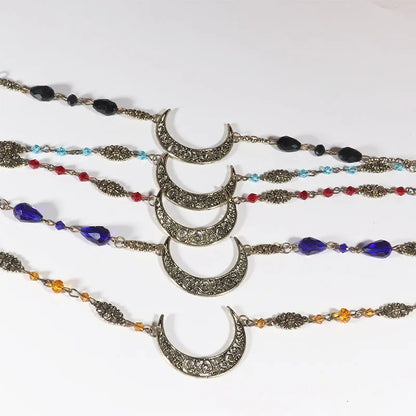 Vintage Moon Head Chain – Beaded Hair Jewelry Crown for Women