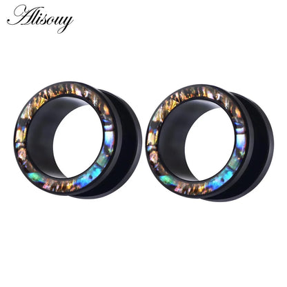 Punk Acrylic & Wood Ear Plugs – Abalone Shell Ear Gauges (2PCS)