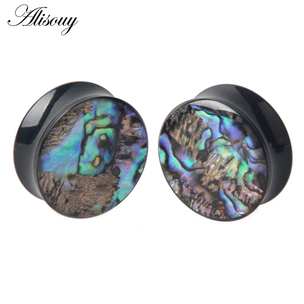 Punk Acrylic & Wood Ear Plugs – Abalone Shell Ear Gauges (2PCS)