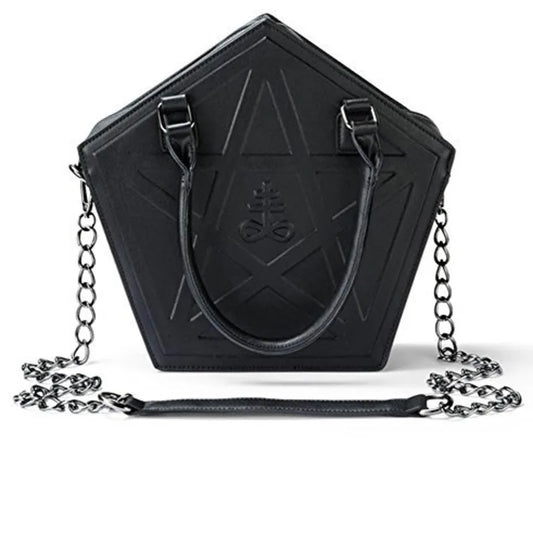 Gothic Pentagram Chain Shoulder Bag – Dark Star PU Leather Handbag