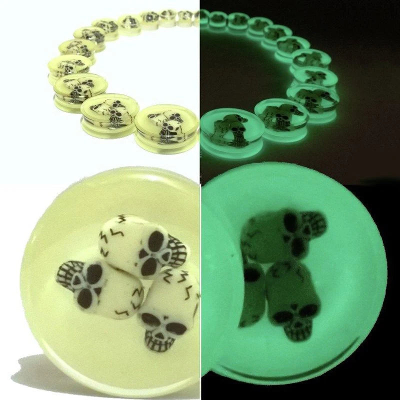 Glow-in-the-Dark Skull Ear Tunnels – Luminous Acrylic Gauges (2pcs)
