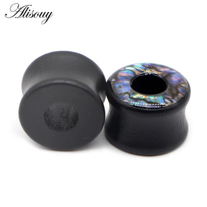 Punk Acrylic & Wood Ear Plugs – Abalone Shell Ear Gauges (2PCS)