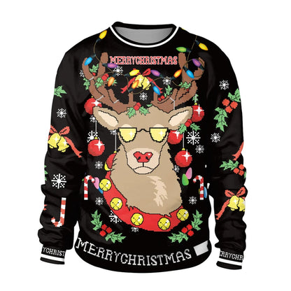 Ugly Christmas Sweater – Funny Santa & Elf Holiday Print Pullover