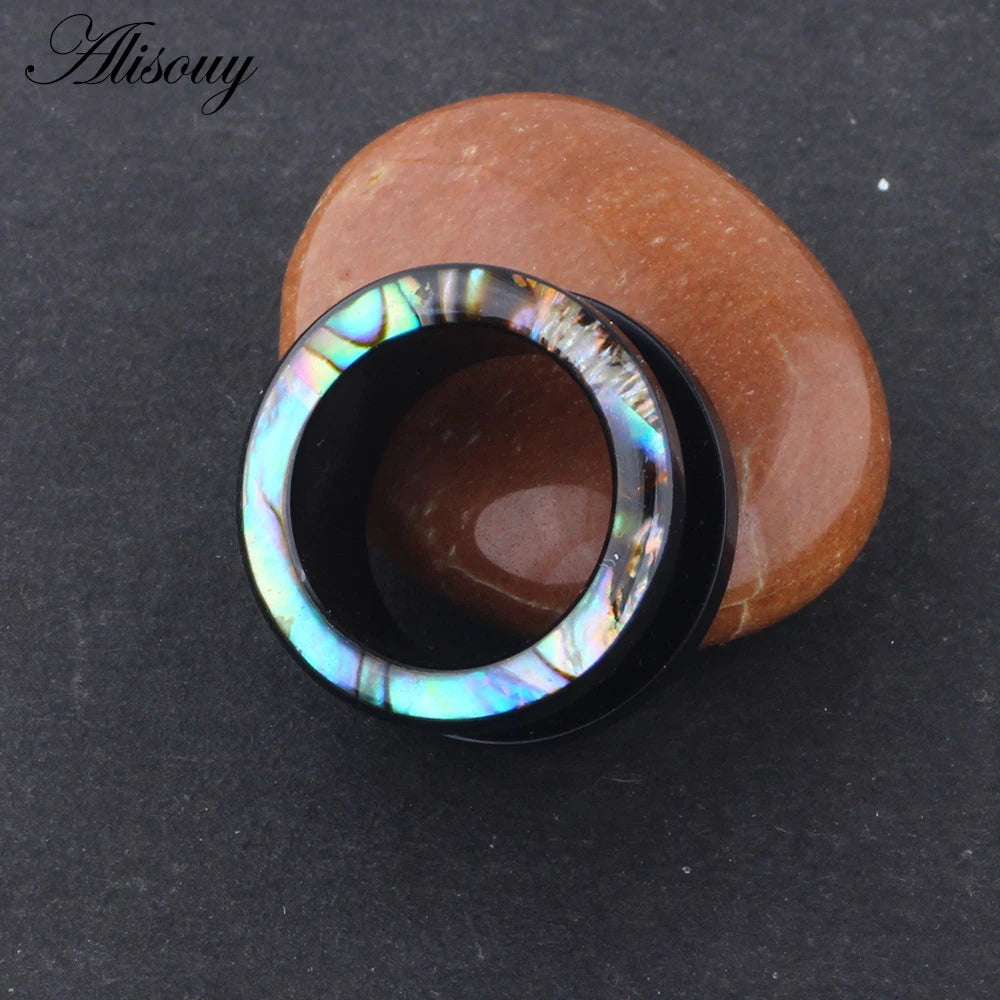 Punk Acrylic & Wood Ear Plugs – Abalone Shell Ear Gauges (2PCS)