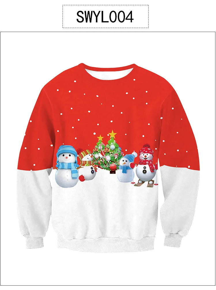 Ugly Christmas Sweater – Funny Santa & Elf Holiday Print Pullover