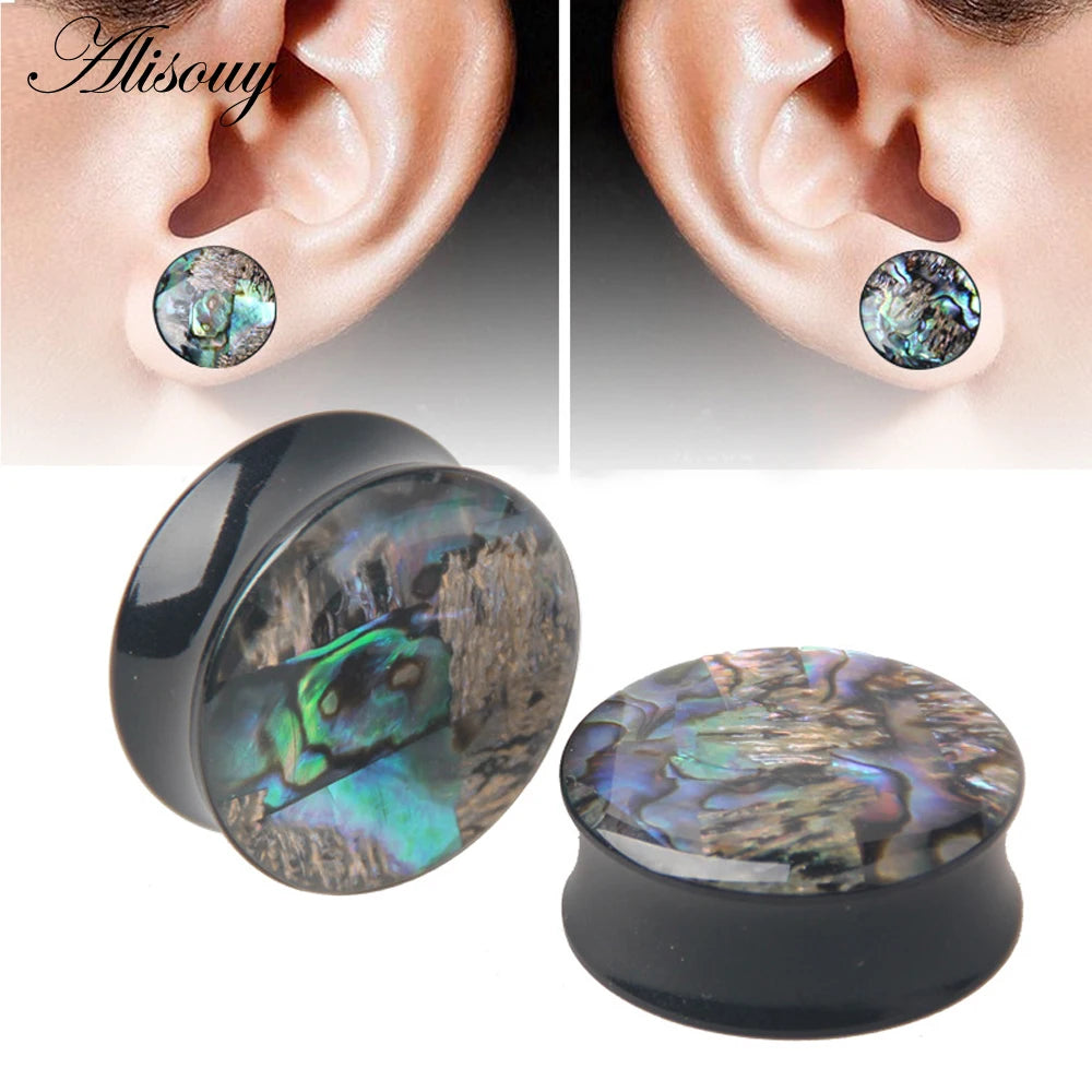 Punk Acrylic & Wood Ear Plugs – Abalone Shell Ear Gauges (2PCS)