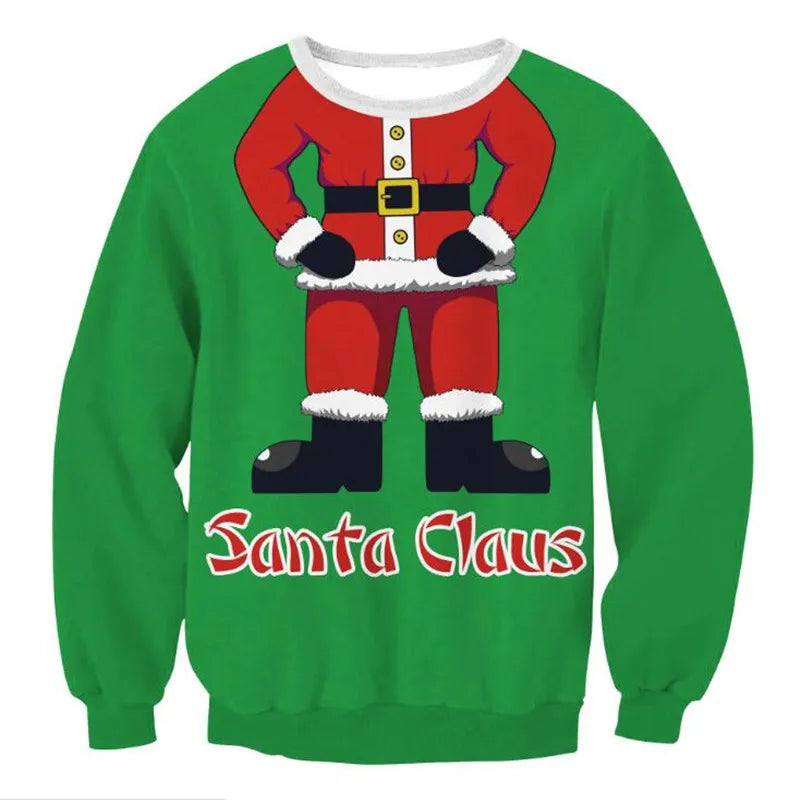 Ugly Christmas Sweater – Funny Santa & Elf Holiday Print Pullover
