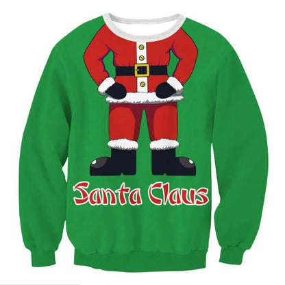 Ugly Christmas Sweater – Funny Santa & Elf Holiday Print Pullover