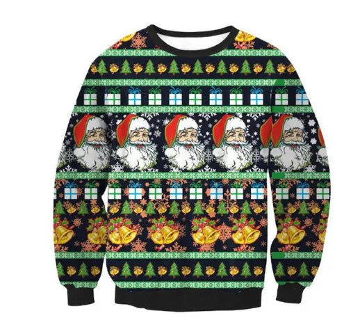 Ugly Christmas Sweater – Funny Santa & Elf Holiday Print Pullover