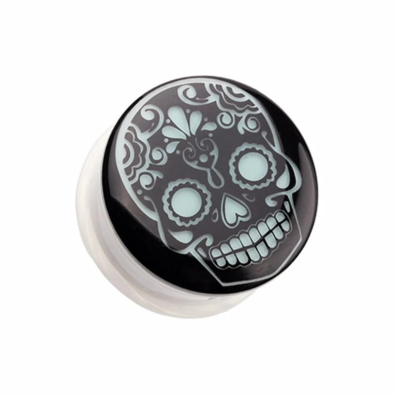 Glow-in-the-Dark Skull Ear Tunnels – Luminous Acrylic Gauges (2pcs)