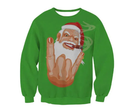 Ugly Christmas Sweater – Funny Santa & Elf Holiday Print Pullover