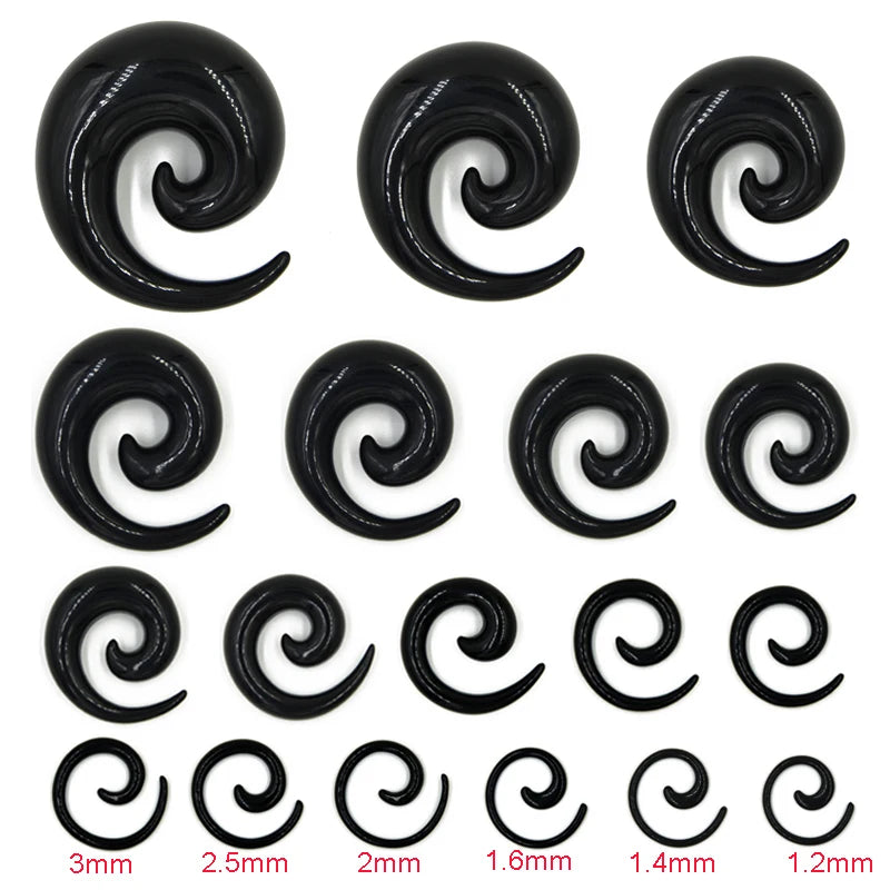 Black & White Acrylic Spiral Ear Gauges – Taper Stretching Plugs (2PCS)