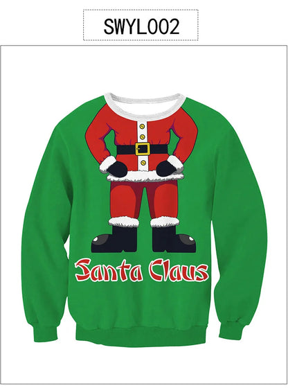Ugly Christmas Sweater – Funny Santa & Elf Holiday Print Pullover
