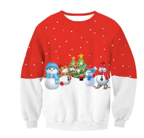 Ugly Christmas Sweater – Funny Santa & Elf Holiday Print Pullover