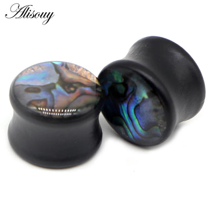 Punk Acrylic & Wood Ear Plugs – Abalone Shell Ear Gauges (2PCS)