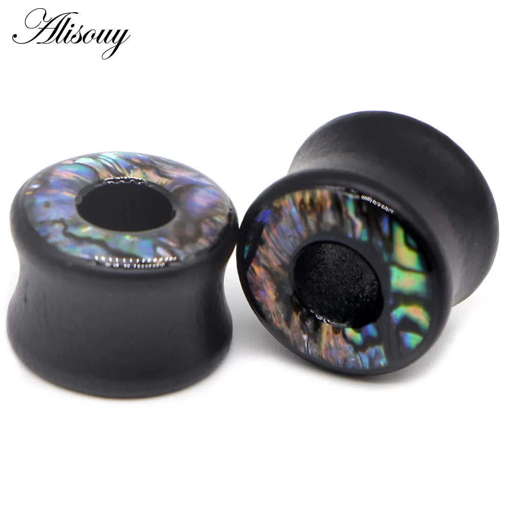 Punk Acrylic & Wood Ear Plugs – Abalone Shell Ear Gauges (2PCS)