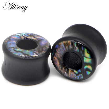 Punk Acrylic & Wood Ear Plugs – Abalone Shell Ear Gauges (2PCS)