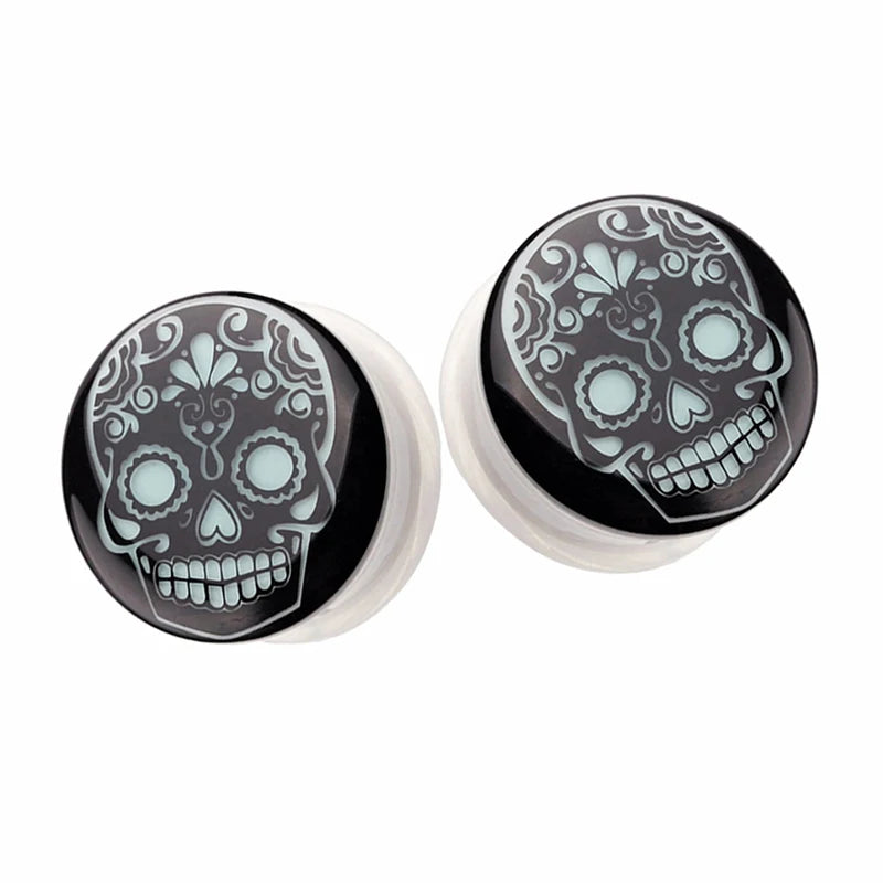 Glow-in-the-Dark Skull Ear Tunnels – Luminous Acrylic Gauges (2pcs)