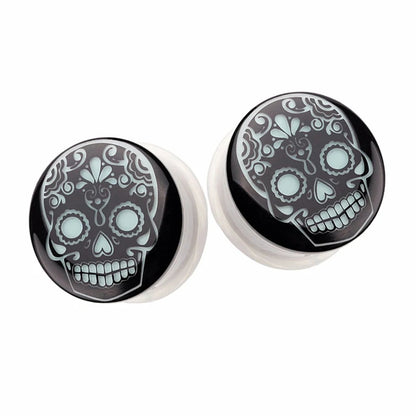 Glow-in-the-Dark Skull Ear Tunnels – Luminous Acrylic Gauges (2pcs)