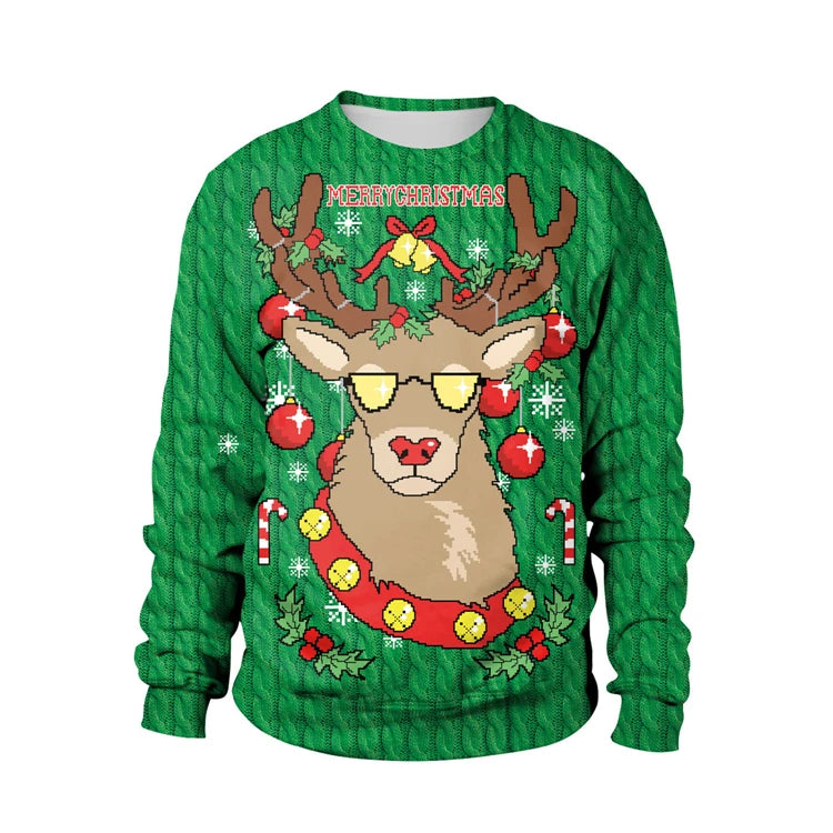 Ugly Christmas Sweater – Funny Santa & Elf Holiday Print Pullover