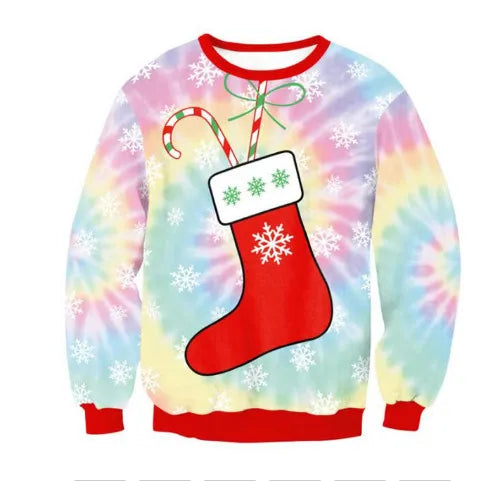 Ugly Christmas Sweater – Funny Santa & Elf Holiday Print Pullover
