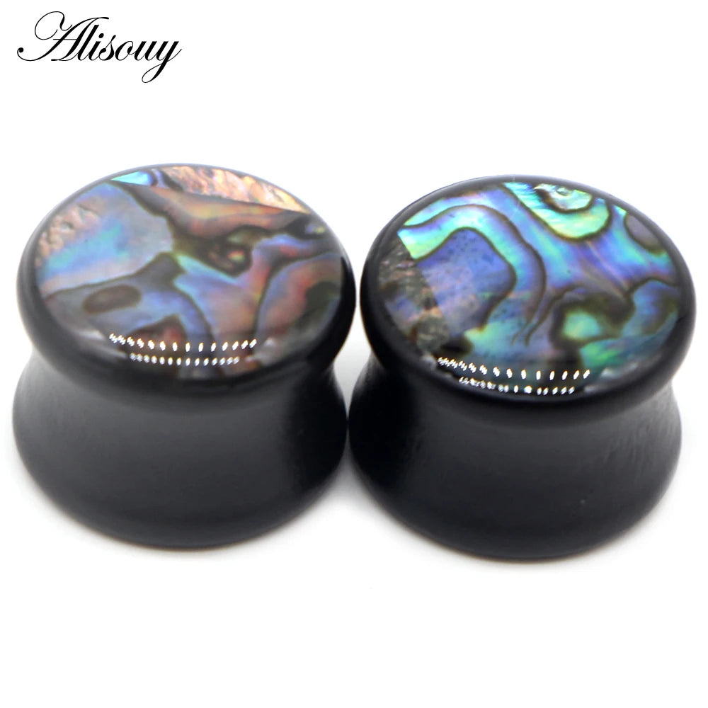 Punk Acrylic & Wood Ear Plugs – Abalone Shell Ear Gauges (2PCS)