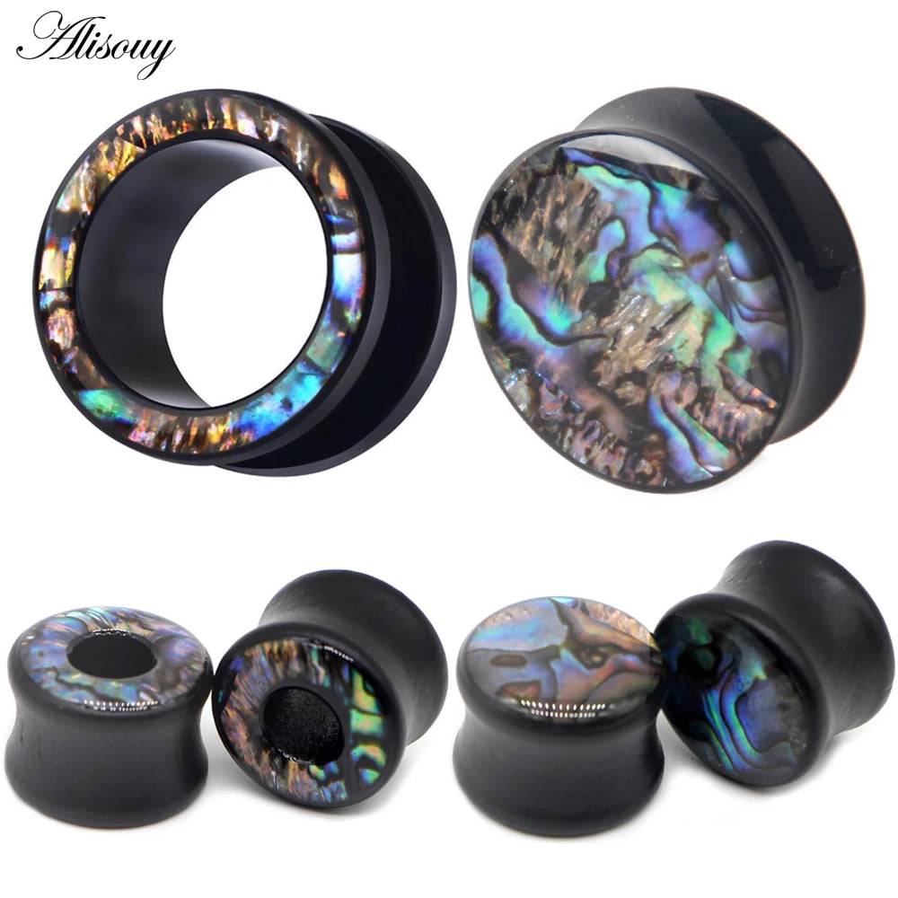 Punk Acrylic & Wood Ear Plugs – Abalone Shell Ear Gauges (2PCS)