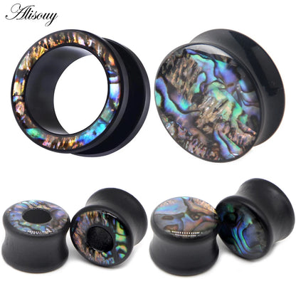 Punk Acrylic & Wood Ear Plugs – Abalone Shell Ear Gauges (2PCS)