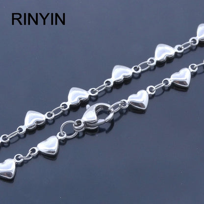 Women’s Gold Stainless Steel Anklet – Heart Charm Barefoot Sandals Jewelry (9/10/11 Inches)