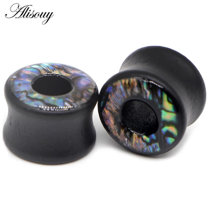 Punk Acrylic & Wood Ear Plugs – Abalone Shell Ear Gauges (2PCS)
