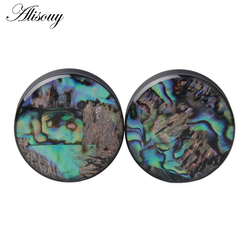 Punk Acrylic & Wood Ear Plugs – Abalone Shell Ear Gauges (2PCS)